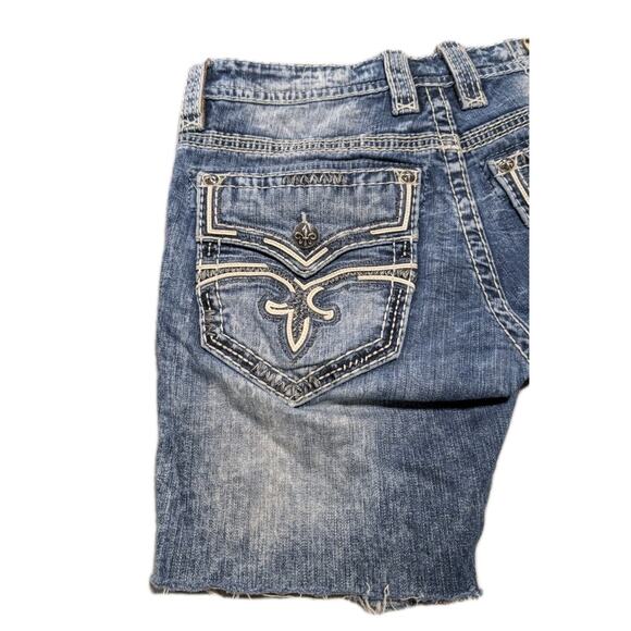 Rock Revival Ecton Slim Boot Denim Shorts Size 34 Distressed Cut-Off Jean Shorts - Picture 7 of 16